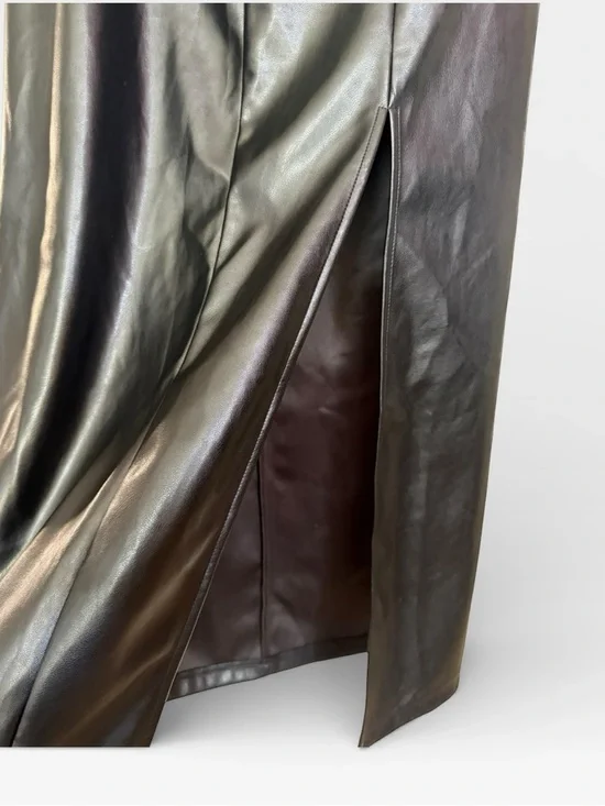 Commense Side Split PU Leather Midi Skirt - Picture 8 of 8